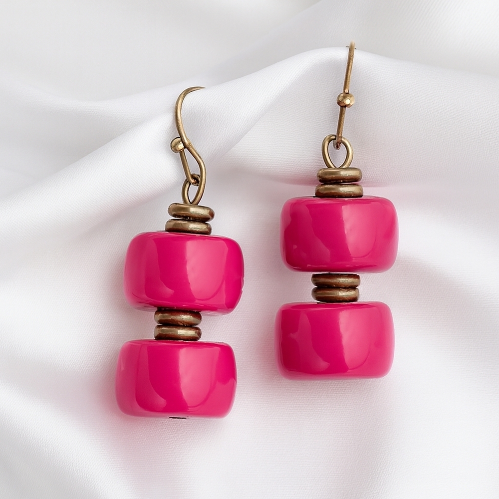 Bold Pink Bead Dangle Earrings – Vibrant Statement Jewelry for Women Lightweight